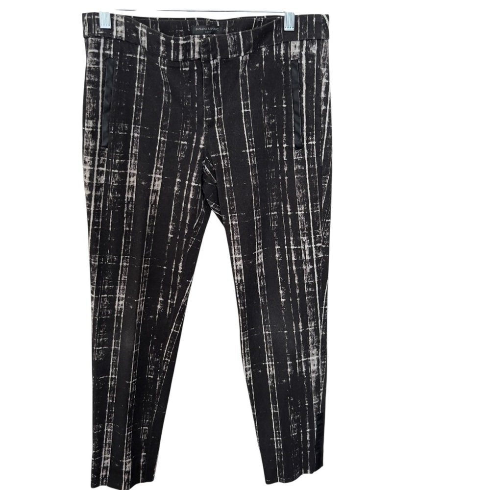 Banana Republic Sloan Slim Ankle Black White Striped Cropped Pants Size 8